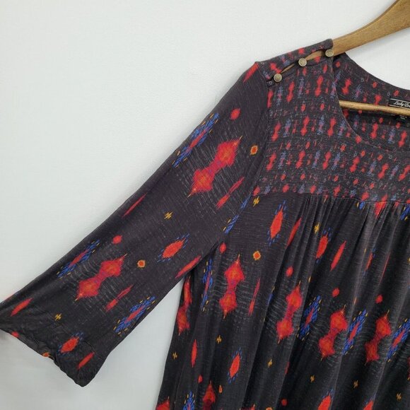 Lucky Brand Womens Aztec Print Tunic Top Blouse Plus Size 1X 3/4 Sleeve Black - Picture 8 of 14